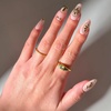 Glamnetic Press On Nails – Athenian Gold | Medium Oval Fake Nails with 3D Raised Gold Foil, Glossy Finish | Salon Quality Vacation Nails | 15 Sizes – 30 Nail Kit with Glue