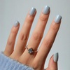 Glamnetic Press On Nails – Summer Fresco | Short Oval Fake Nails with Striped Blue French Tips & Lemon Accents | Salon Quality Summer Nails | 15 Sizes – 30 Nail Kit with Glue(Clear Skies)