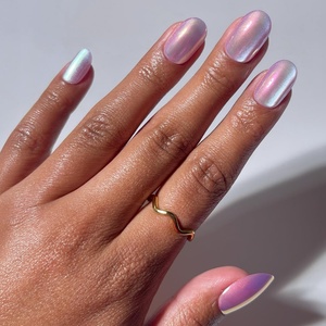 Glamnetic Press On Nails – Medium Coffin Fake Nails | Glazed Red Press On Nails, Salon Quality Kit with Glue | Runway Red – 30 Nail Set in 15 Sizes(2B – Oyster Glow)
