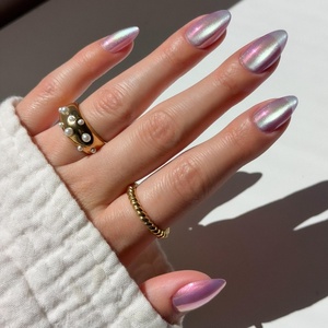 Glamnetic Press On Nails – Medium Coffin Fake Nails | Glazed Red Press On Nails, Salon Quality Kit with Glue | Runway Red – 30 Nail Set in 15 Sizes(2D – Iconic Oyster)