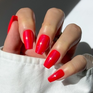Glamnetic Press On Nails – Medium Coffin Fake Nails | Glazed Red Press On Nails, Salon Quality Kit with Glue | Runway Red – 30 Nail Set in 15 Sizes(4F – Runway Red)