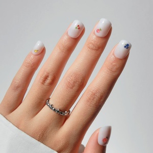 Glamnetic Press On Nails – Summer Fresco | Short Oval Fake Nails with Striped Blue French Tips & Lemon Accents | Salon Quality Summer Nails | 15 Sizes – 30 Nail Kit with Glue(Sweet Picks)