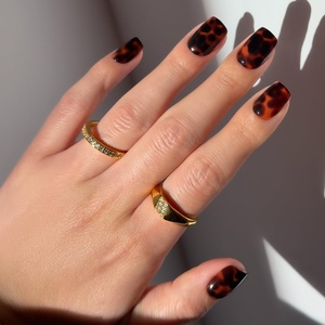 Glamnetic Press On Nails – Extra Short Fake Nails | Tortoiseshell French Tip Press On Nails, Salon Quality Kit with Glue | Unbothered – 30 Nail Set in 15 Sizes(1C – High Stakes)