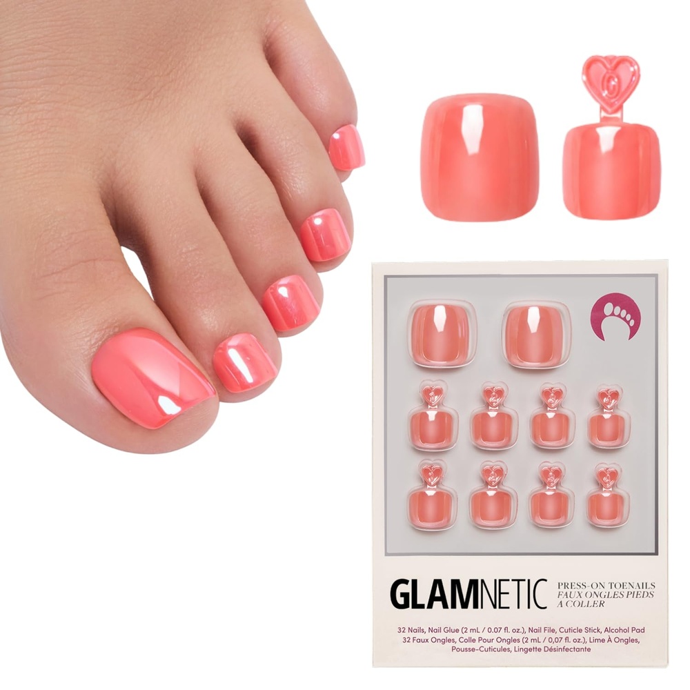 image:imageGlamnetic Press On Toenails  Natural Fake Nails  SunKissed Coral Glazed Press On Toenails Salon Quality Press On Nails Kit with Glue  Lush Coral  32 Nail Set in 16 SizesLush Coral