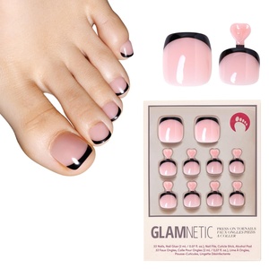 Glamnetic Press On Toenails – Natural Fake Nails | Sun-Kissed Coral Glazed Press On Toenails, Salon Quality Press On Nails Kit with Glue | Lush Coral – 32 Nail Set in 16 Sizes(Caviar)
