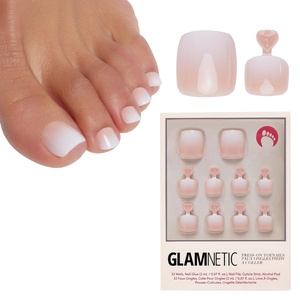 Glamnetic Press On Toenails – Natural Fake Nails | Sun-Kissed Coral Glazed Press On Toenails, Salon Quality Press On Nails Kit with Glue | Lush Coral – 32 Nail Set in 16 Sizes(Creamer)