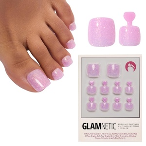 Glamnetic Press On Toenails – Natural Fake Nails | Sun-Kissed Coral Glazed Press On Toenails, Salon Quality Press On Nails Kit with Glue | Lush Coral – 32 Nail Set in 16 Sizes(7 – Juicy)