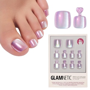 Glamnetic Press On Toenails – Natural Fake Nails | Sun-Kissed Coral Glazed Press On Toenails, Salon Quality Press On Nails Kit with Glue | Lush Coral – 32 Nail Set in 16 Sizes(1 – Oyster)