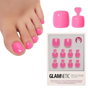 Glamnetic Press On Toenails – Natural Fake Nails | Sun-Kissed Coral Glazed Press On Toenails, Salon Quality Press On Nails Kit with Glue | Lush Coral – 32 Nail Set in 16 Sizes(2 – Hot Pink)