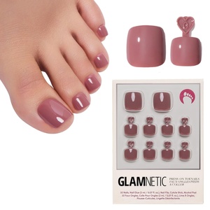 Glamnetic Press On Toenails – Natural Fake Nails | Sun-Kissed Coral Glazed Press On Toenails, Salon Quality Press On Nails Kit with Glue | Lush Coral – 32 Nail Set in 16 Sizes(5 – Fall Mauve)
