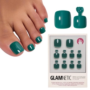 Glamnetic Press On Toenails – Natural Fake Nails | Sun-Kissed Coral Glazed Press On Toenails, Salon Quality Press On Nails Kit with Glue | Lush Coral – 32 Nail Set in 16 Sizes(6 – Emerald Green)