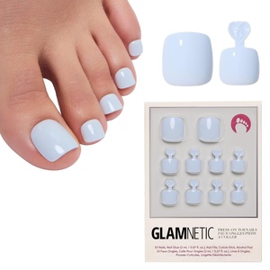 Glamnetic Press On Toenails – Natural Fake Nails | Sun-Kissed Coral Glazed Press On Toenails, Salon Quality Press On Nails Kit with Glue | Lush Coral – 32 Nail Set in 16 Sizes(Blueberry Milk)